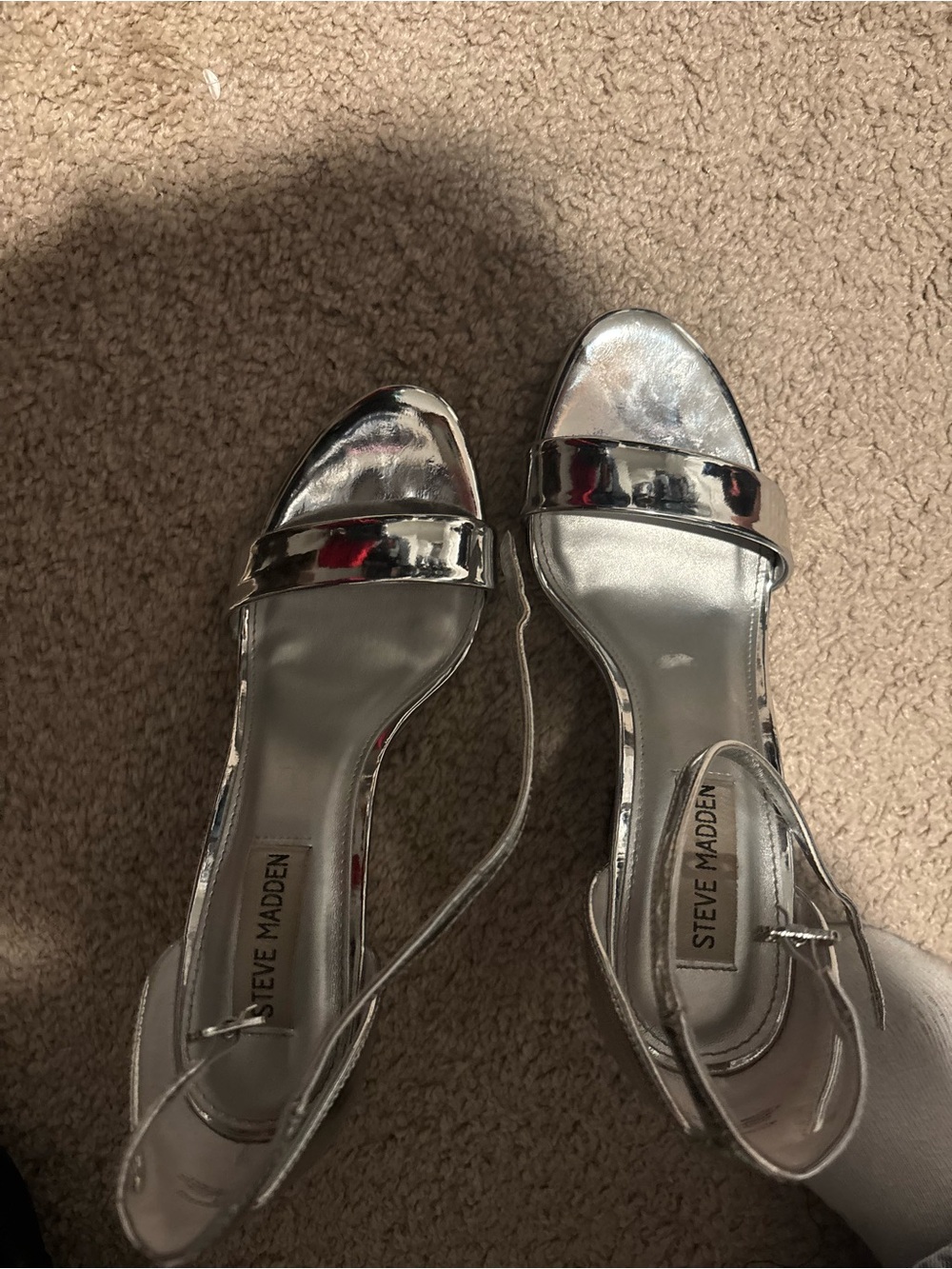 Steve Madden Metallic Silver Open-Toe Ankle-Strap Heels
